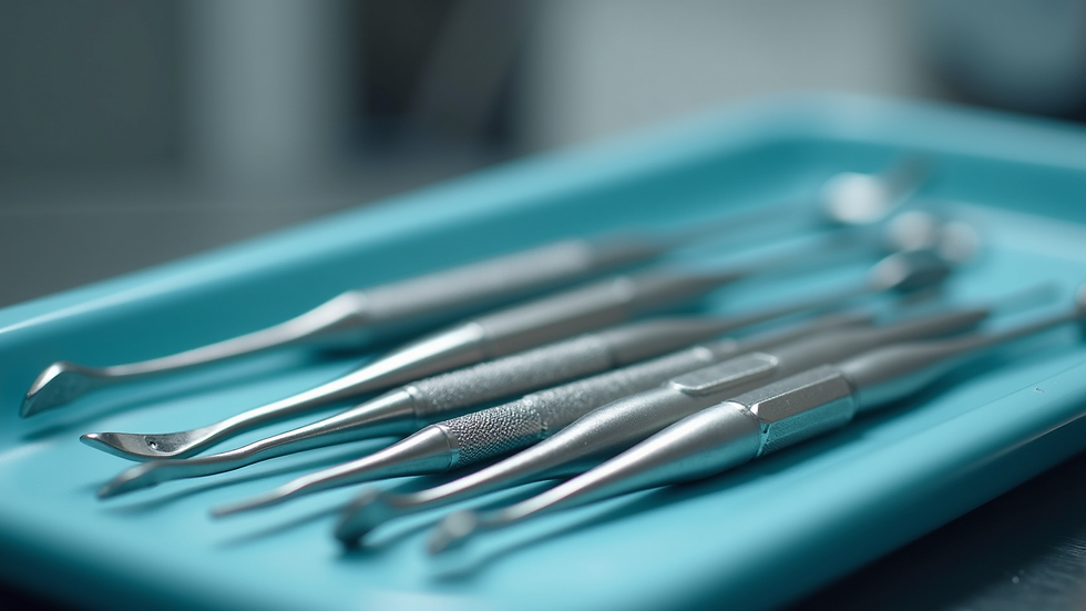 Close-up view of dental instruments on a tray