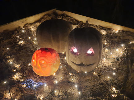 Sand and pumpkin sculptures