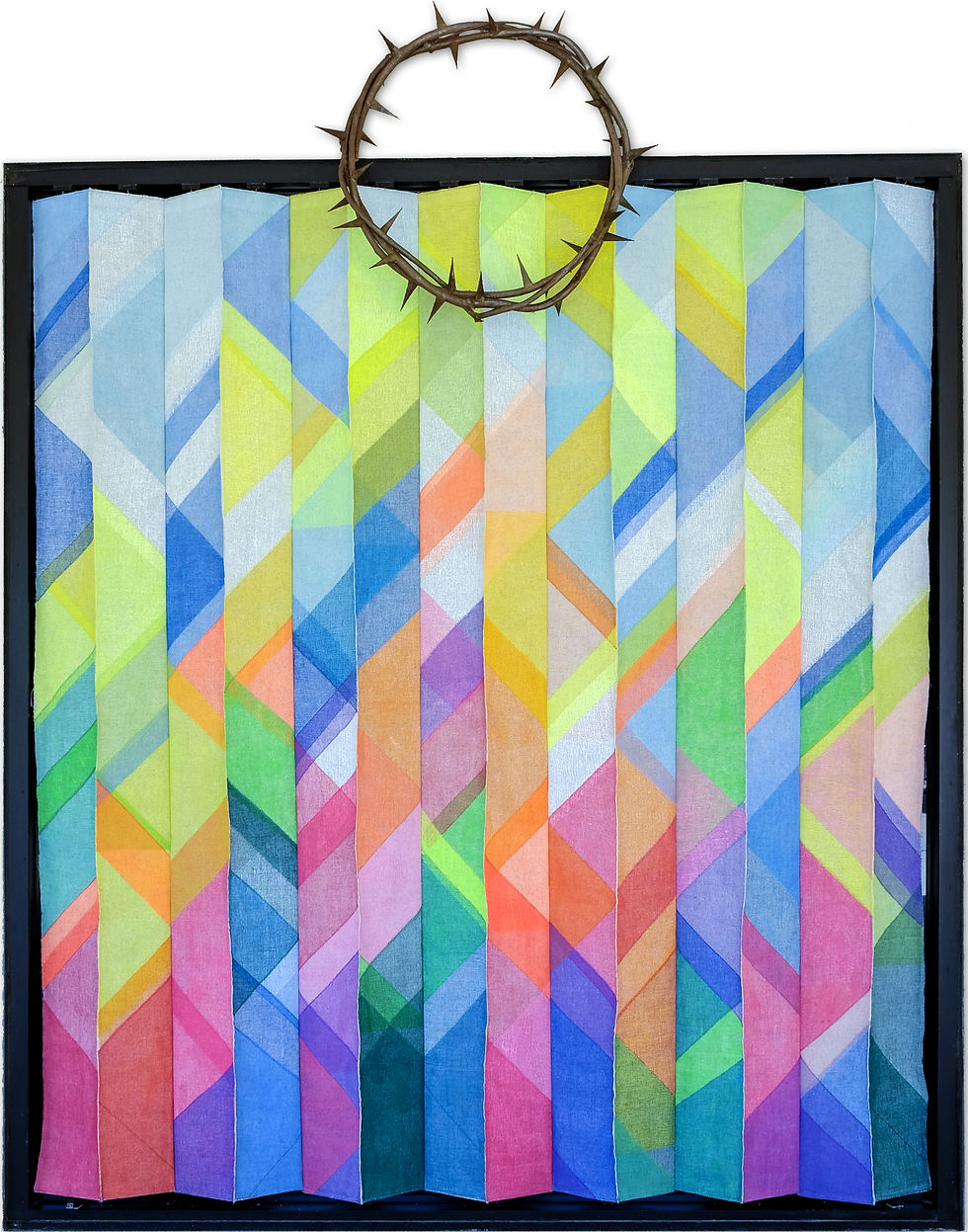 Light and Spirit, 2025, Wood, Fabric, Acrylic, 93 x 72 x 12 inches (Include the Crown o