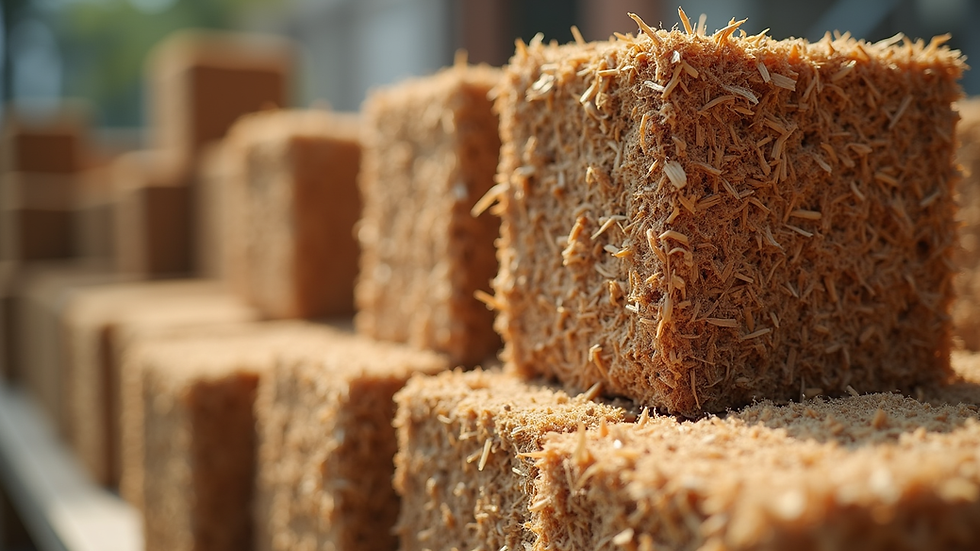 Close-up view of stacked coir grow cubes ready for shipment