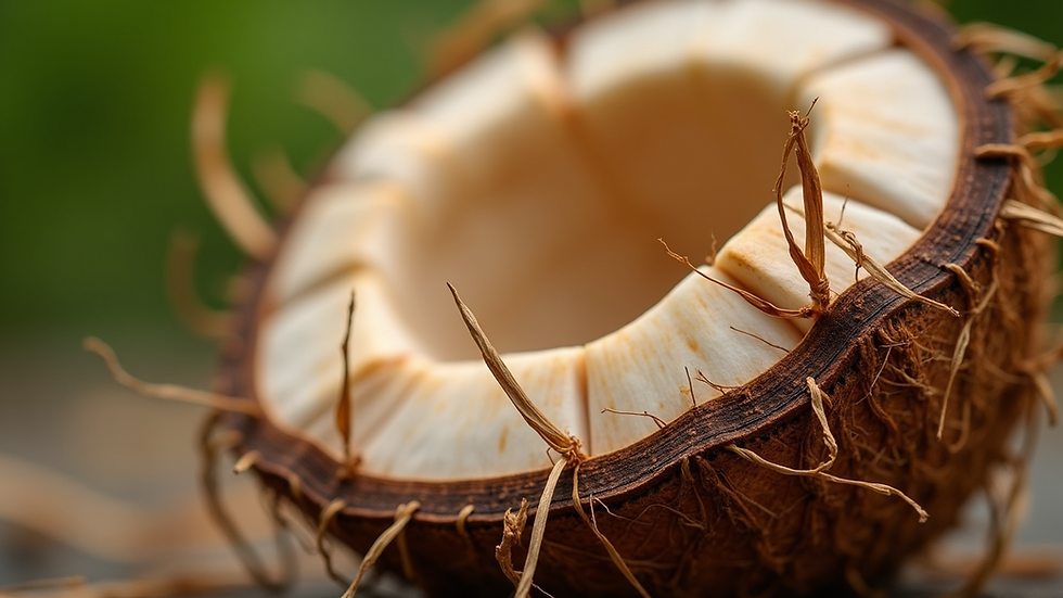 Close-up view of coconut husk fibers