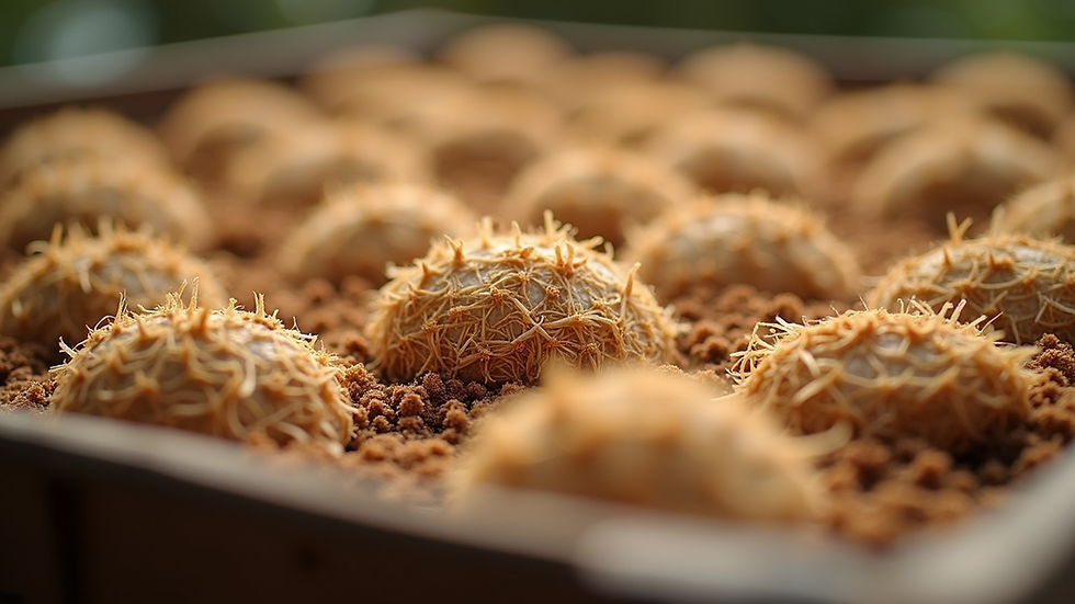 Close-up view of moist coco coir fibers in a growing tray