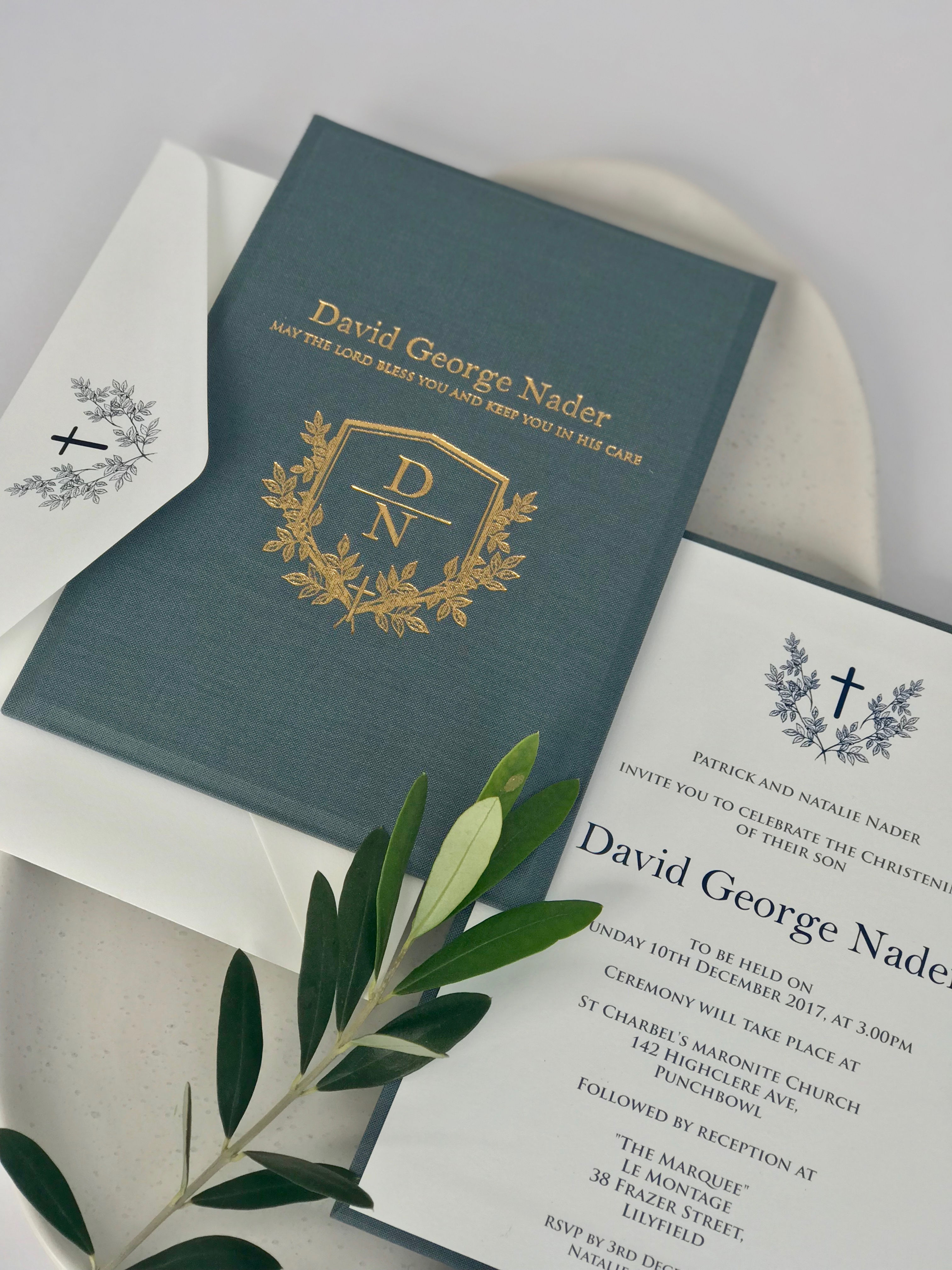 Metal Blue Linen Invitation