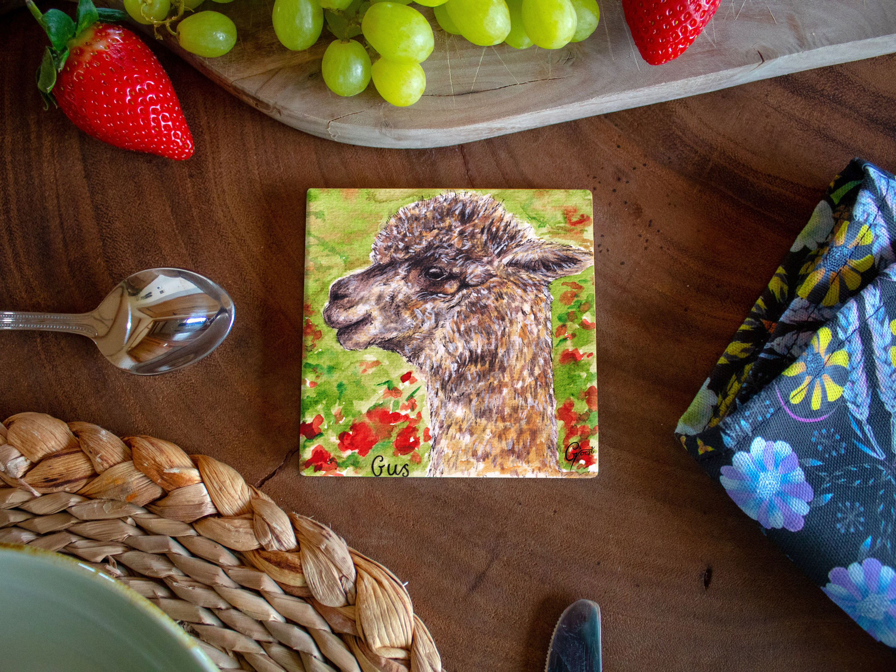 "Gus" Alpaca Ceramic Tile Coaster