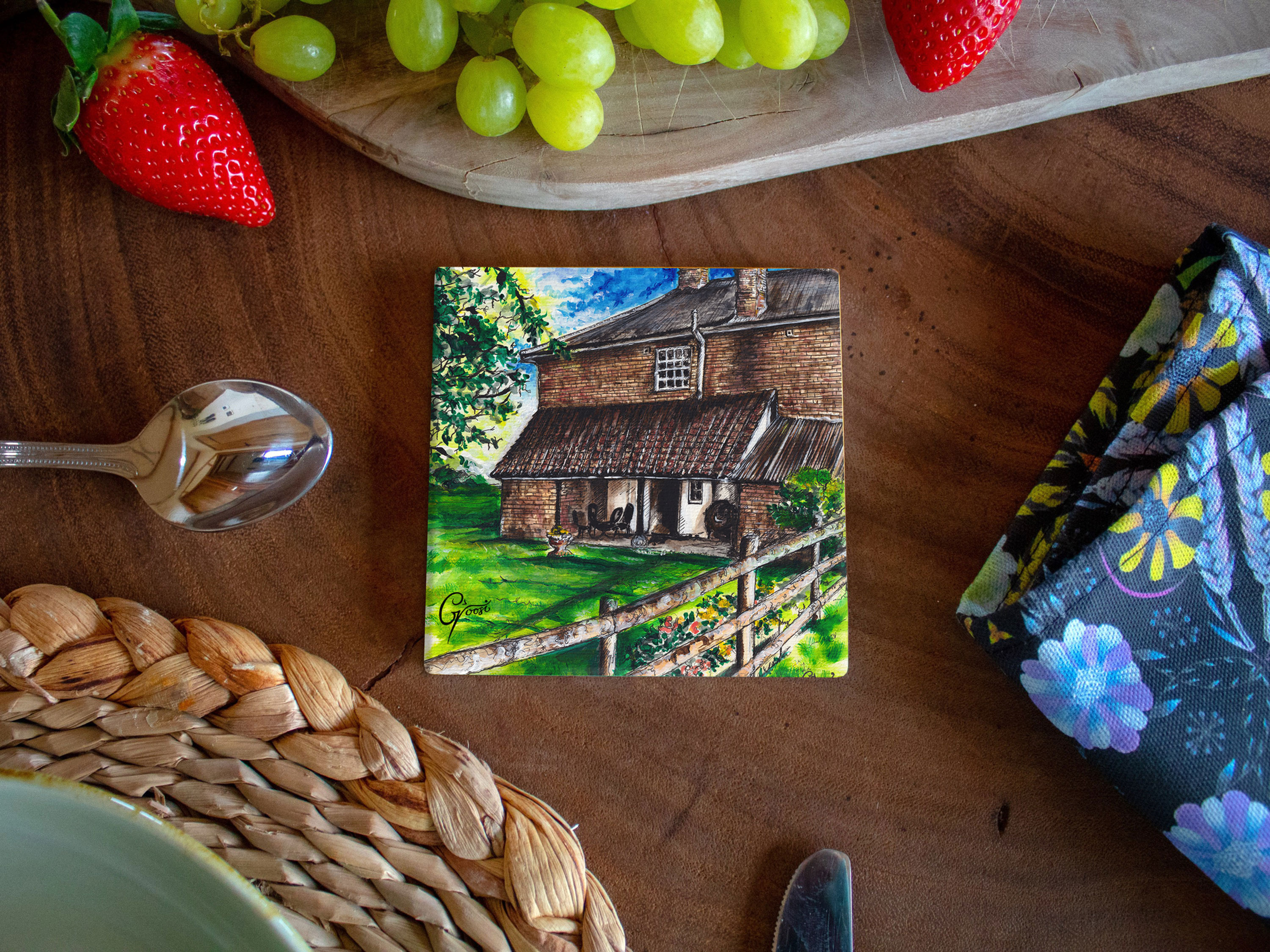 "Mill Farm House" (Back) Ceramic tile coaster