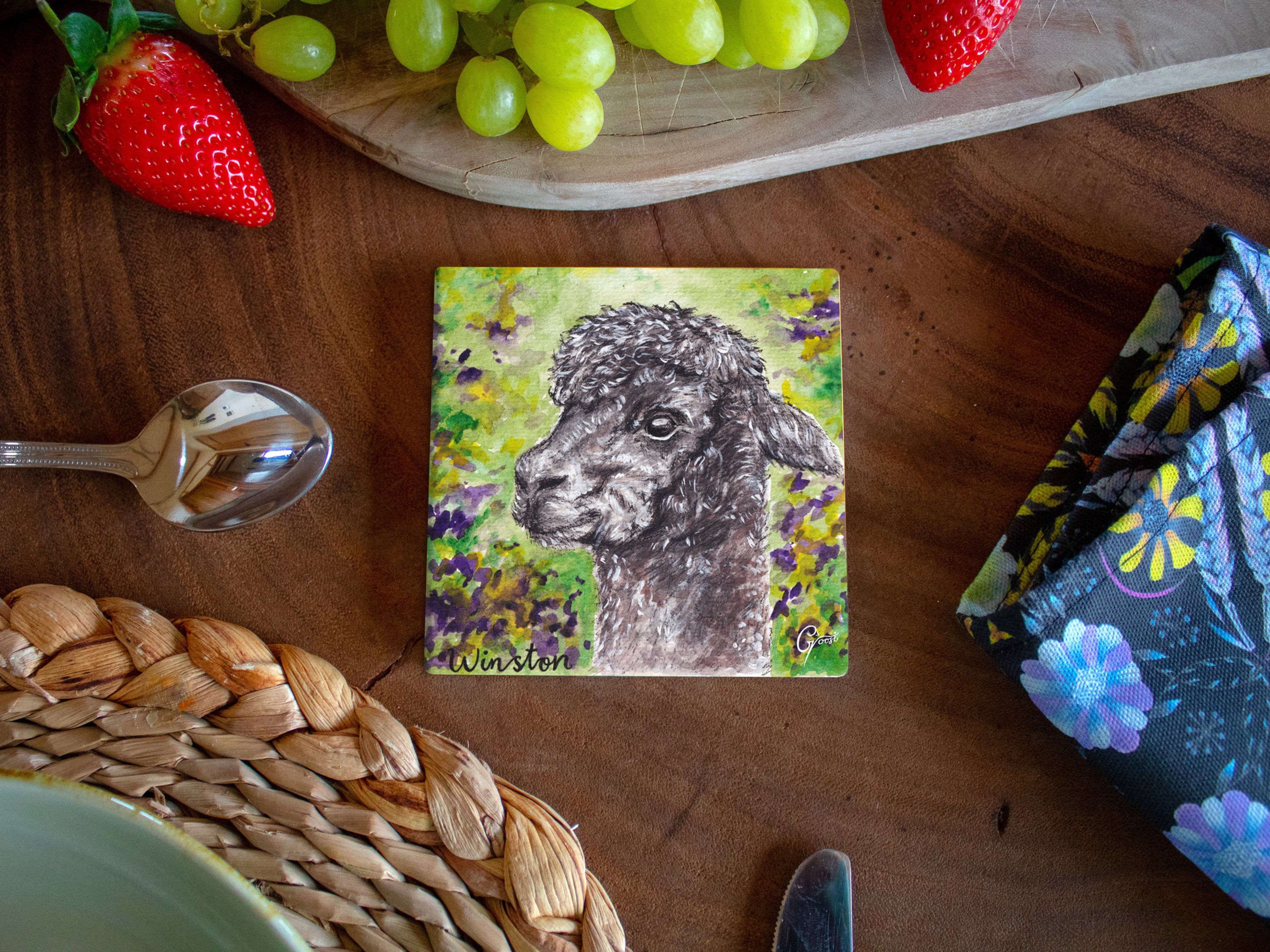 "Winston" Alpaca Ceramic Tile Coaster