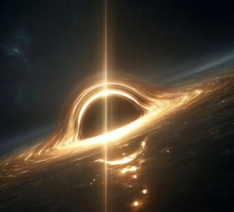 Golden glowing black hole logo