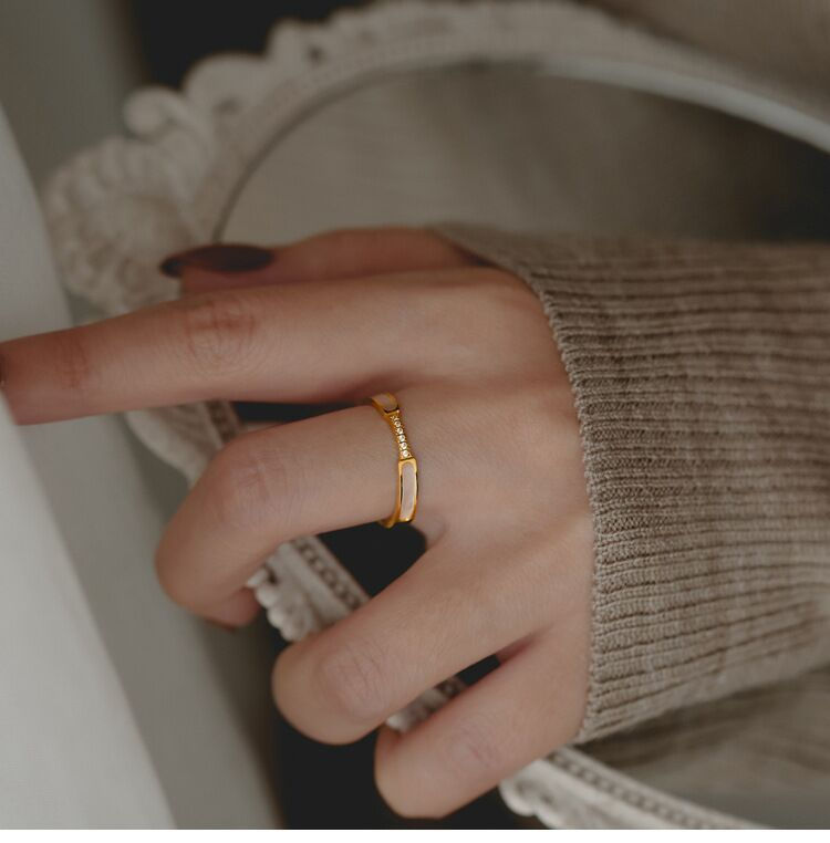 Thumbnail: ANENJERY 316L Stainless Steel Zircon Shell Ring for Women Simple Index Finger Go
