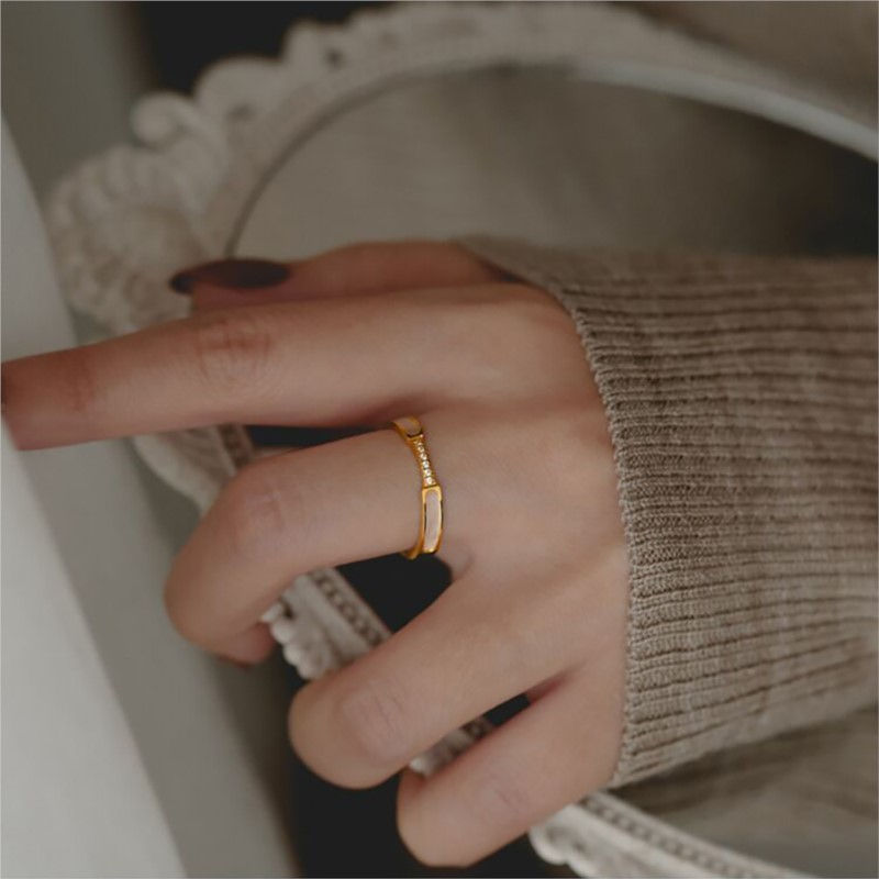 Thumbnail: ANENJERY 316L Stainless Steel Zircon Shell Ring for Women Simple Index Finger Go