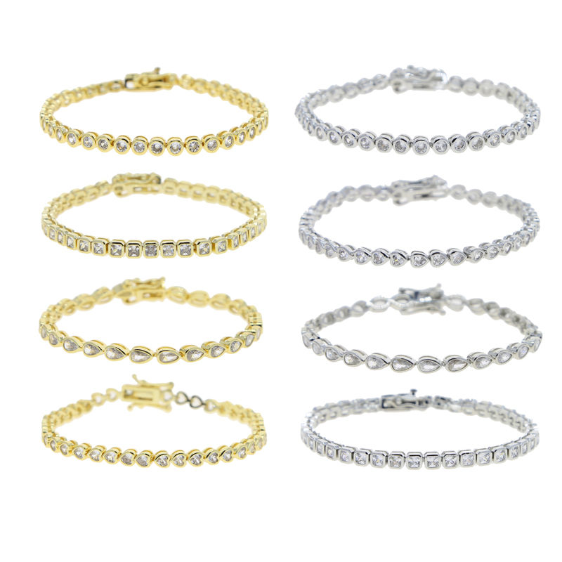 Thumbnail: Various Shaped Geometric Bezel Cubic Zirconia 5A CZ Tennis Chain Bracelet Classi