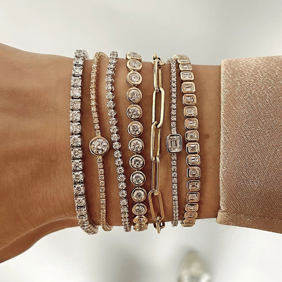 Thumbnail: Various Shaped Geometric Bezel Cubic Zirconia 5A CZ Tennis Chain Bracelet Classi