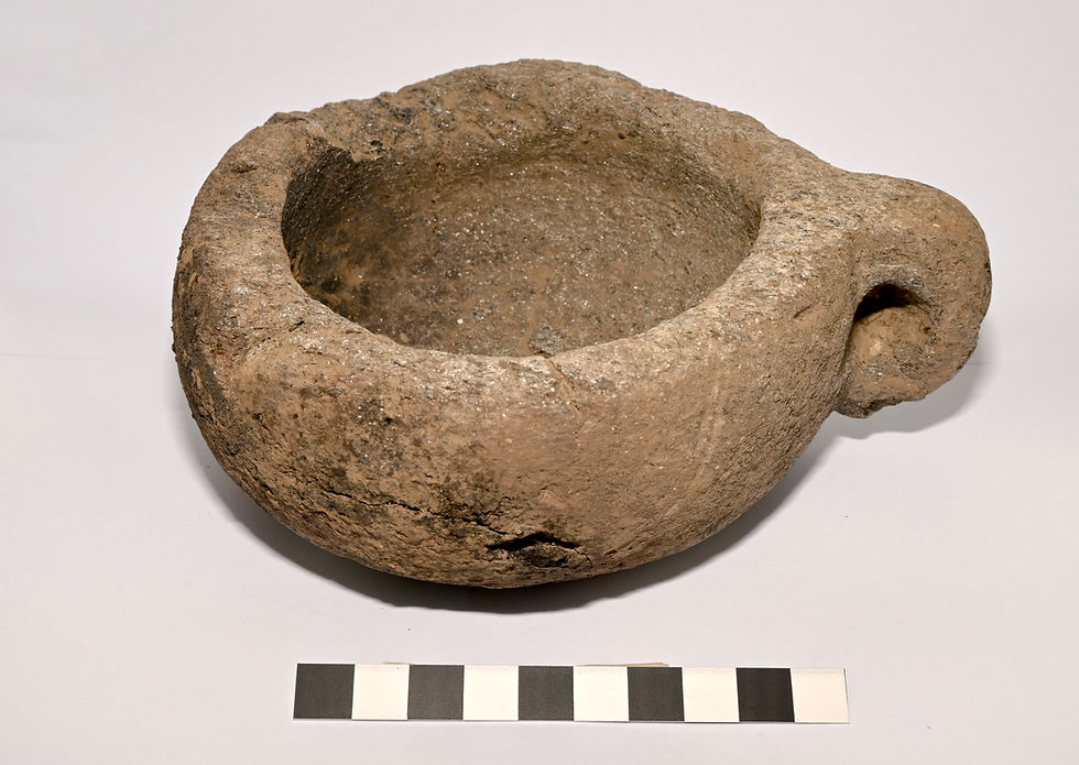 Steatite (soapstone) cup found in the 2023 excavation at the Knowe of Swandro, Rousay, Orkney