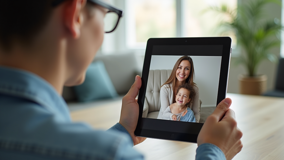 Close-up view of a tablet displaying a parenting webinar