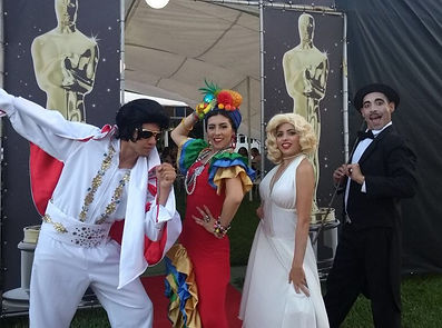 Animação de festa com Elis, Merylin, Chaplin e Carmm Miranda