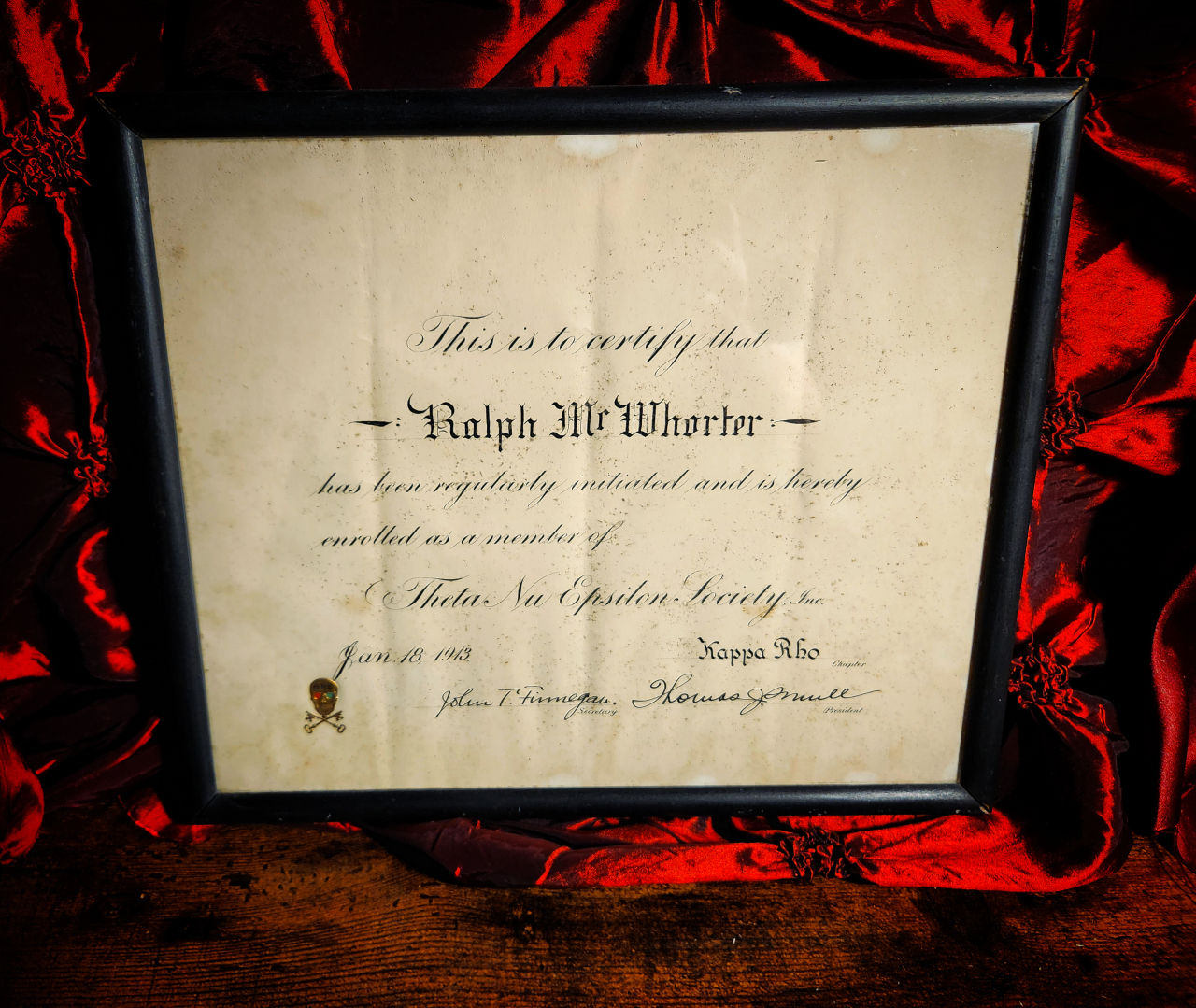 Ralph McWhorter Secret Society West Virginia Certificate