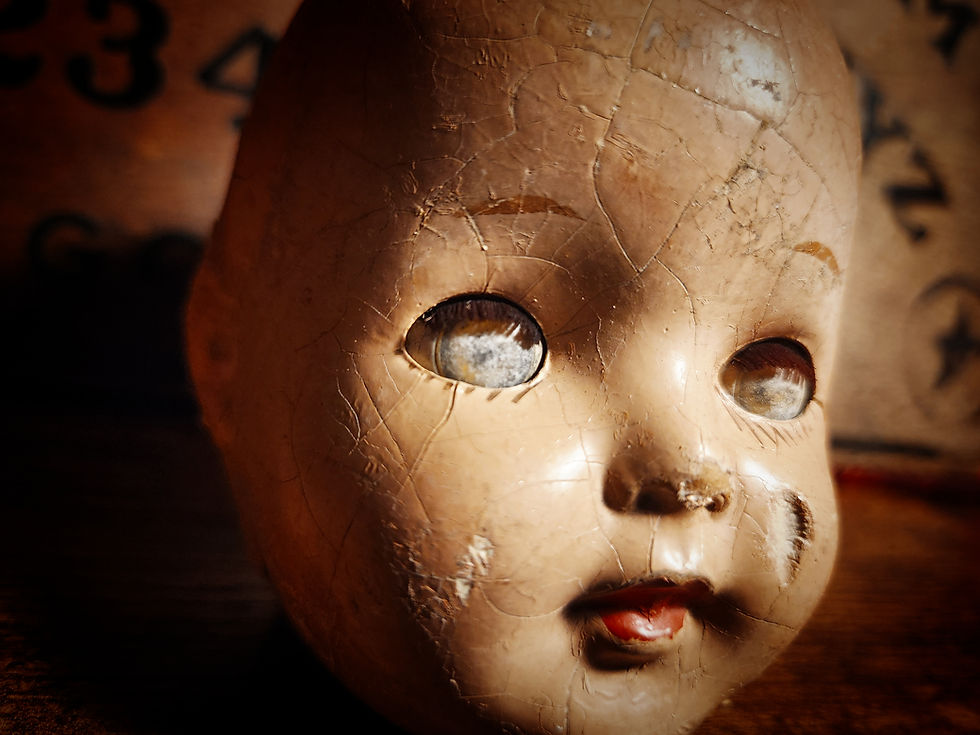 Thumbnail: Haunting Antique Doll Head With Glass Eyes