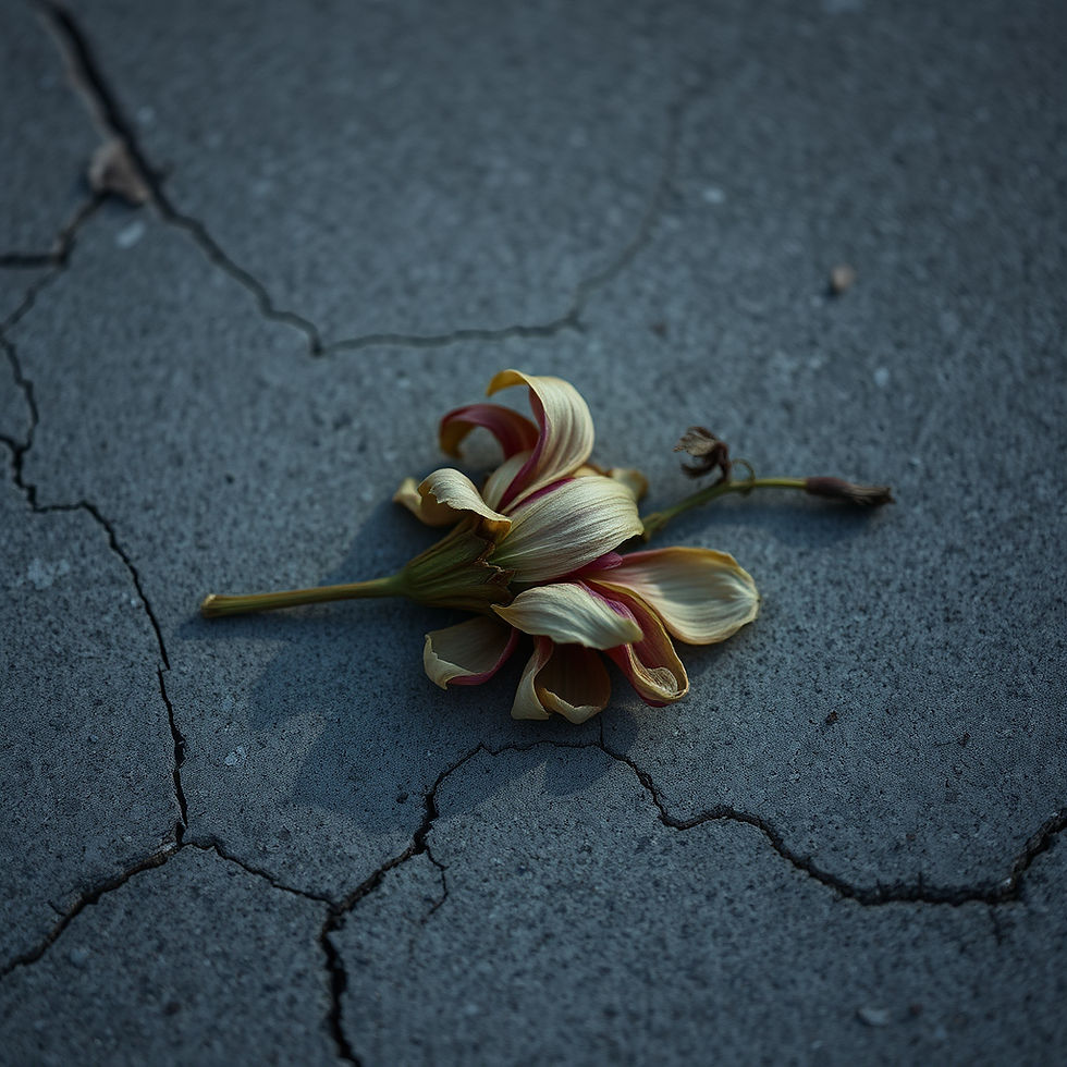 Flower on concrete surface.