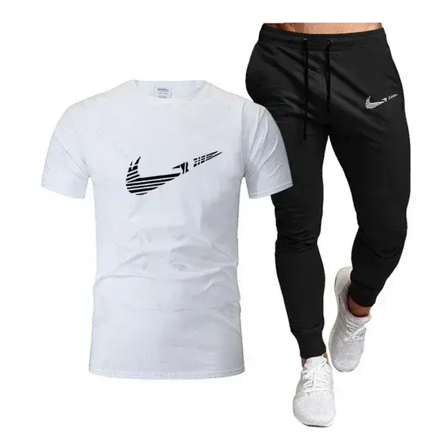 Thumbnail: Summer Sports Men's Jogging Pure cotton T-shirt + thin long Pants 2-piece breath
