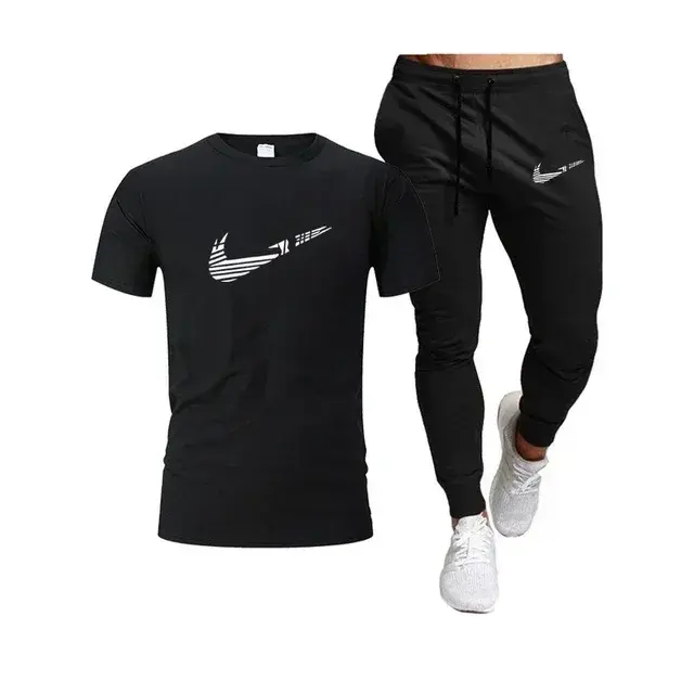 Thumbnail: Summer Sports Men's Jogging Pure cotton T-shirt + thin long Pants 2-piece breath