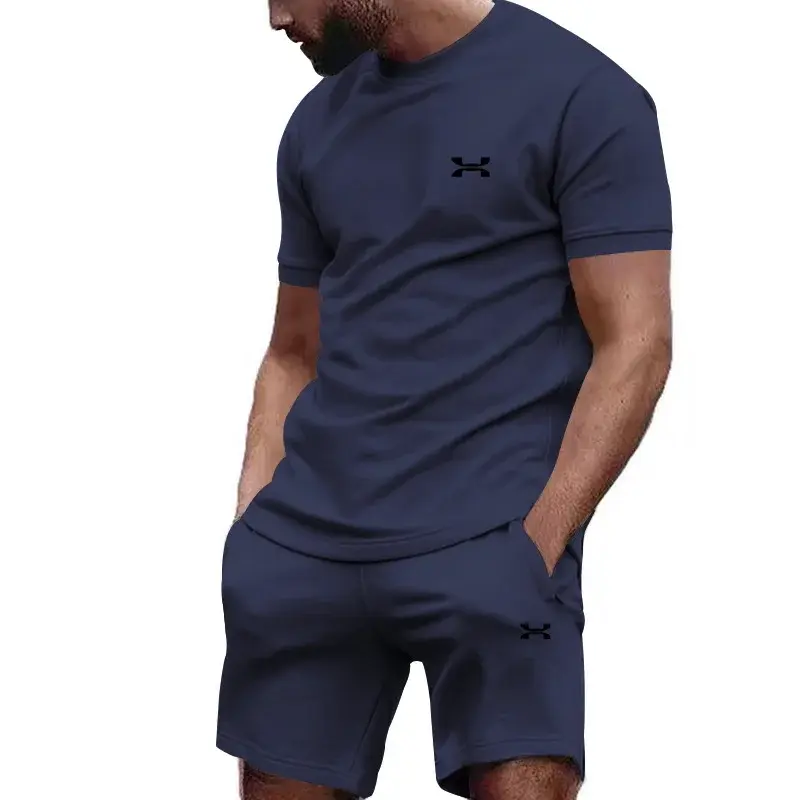 Thumbnail: New summer men's casual shortsleeved shorts 2-piece city street fashion T-shirt 
