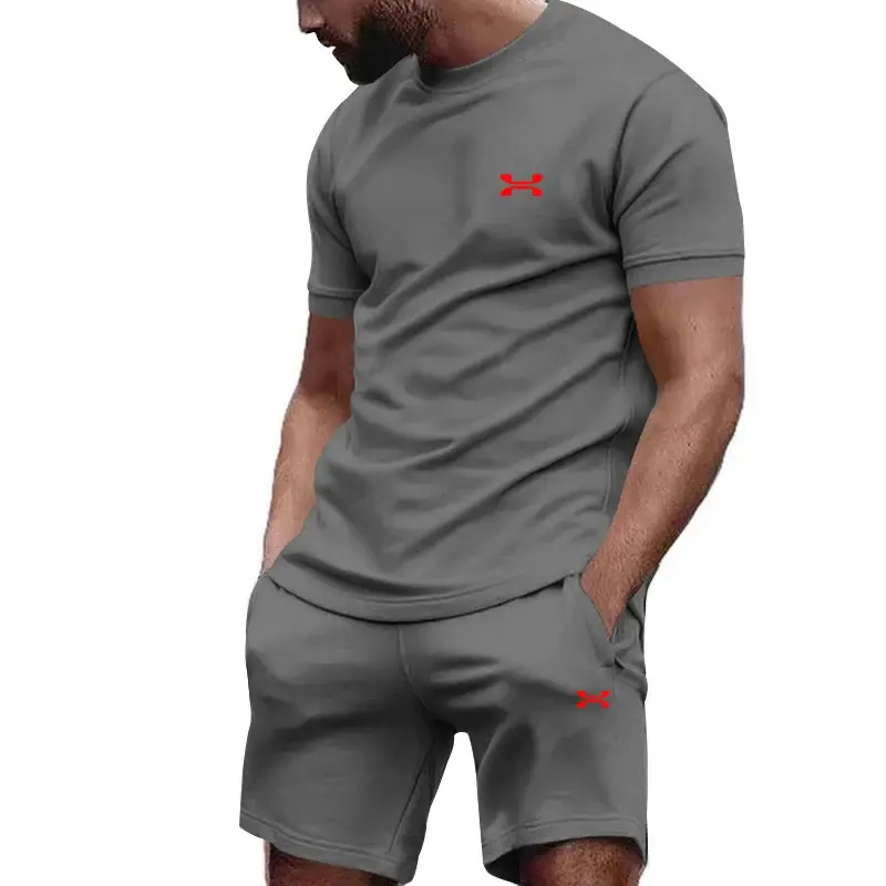 Thumbnail: New summer men's casual shortsleeved shorts 2-piece city street fashion T-shirt 