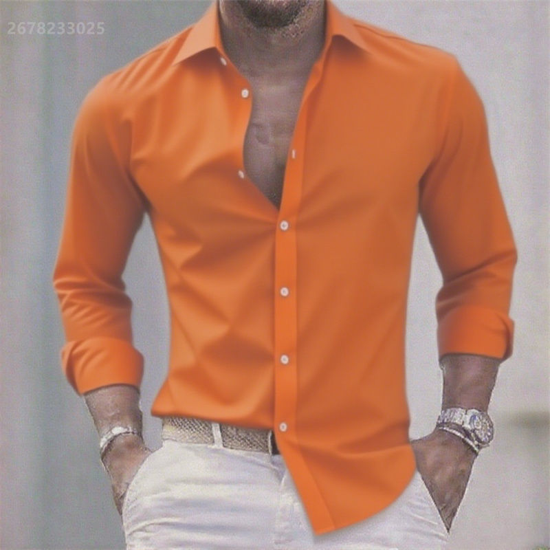 Thumbnail: Solid color men's casual white shirt, fashionable casual long sleeve stretch fab
