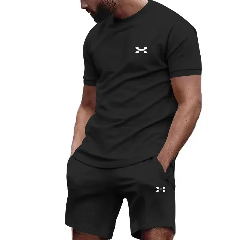 Thumbnail: New summer men's casual shortsleeved shorts 2-piece city street fashion T-shirt 