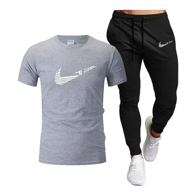 Thumbnail: Summer Sports Men's Jogging Pure cotton T-shirt + thin long Pants 2-piece breath