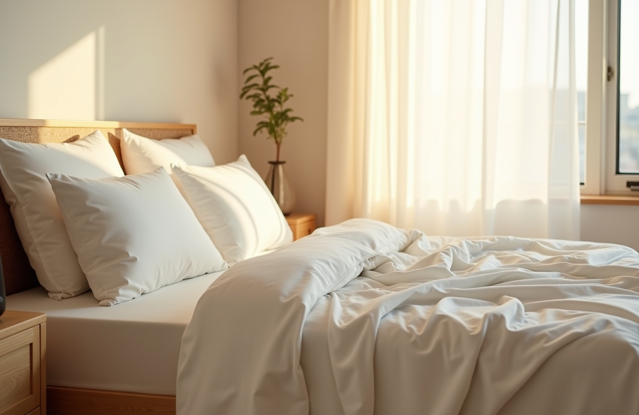 Cozy bedroom with cotton sheets