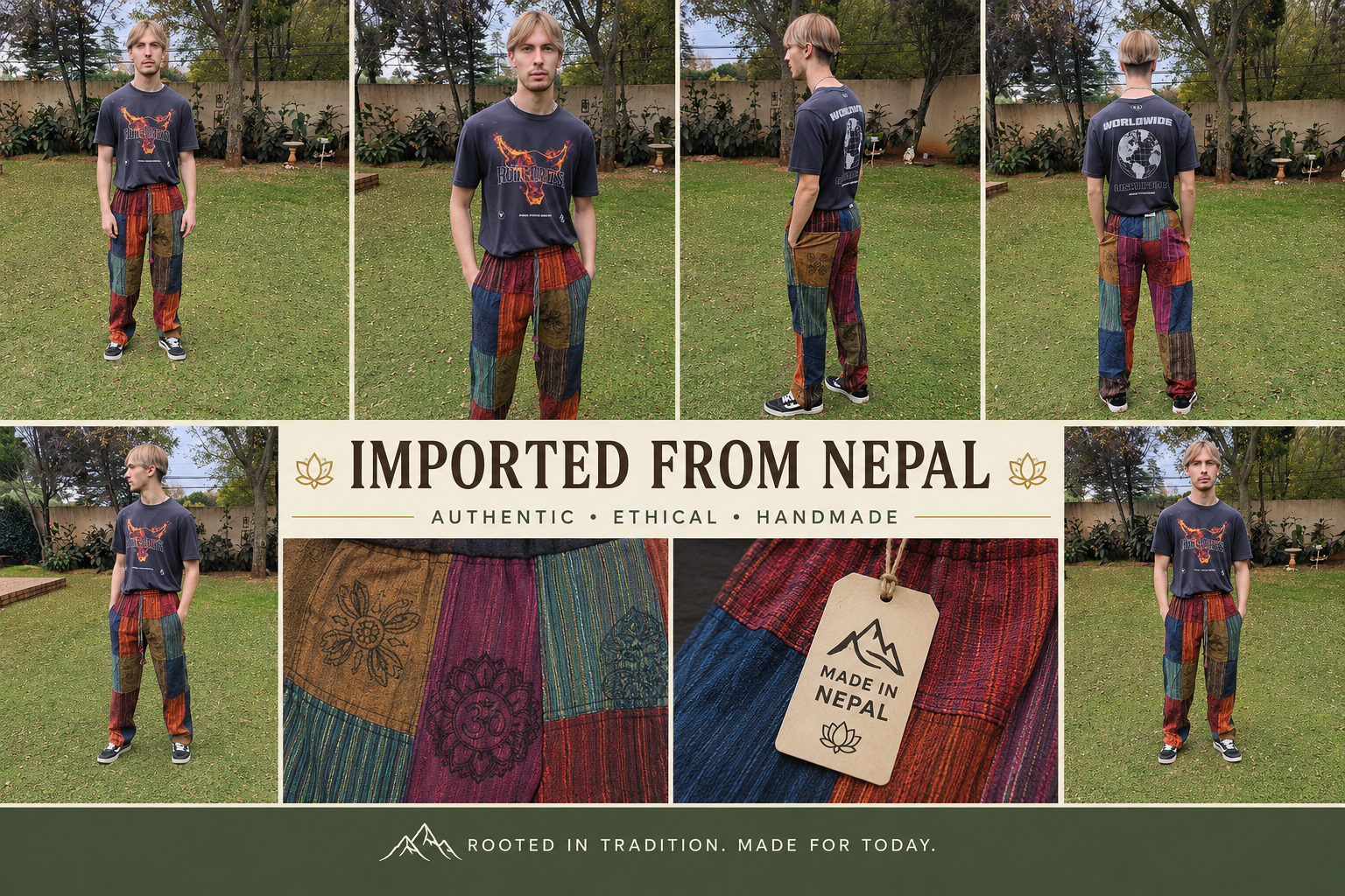 Various Toned Boho Pants with Stamps