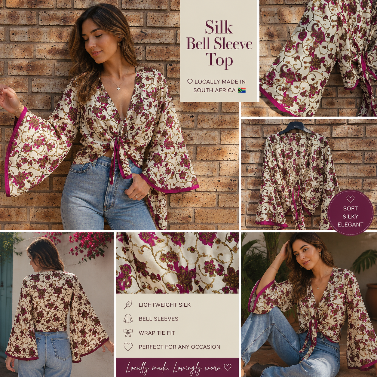 Silk Bell Sleeve Wrap Top