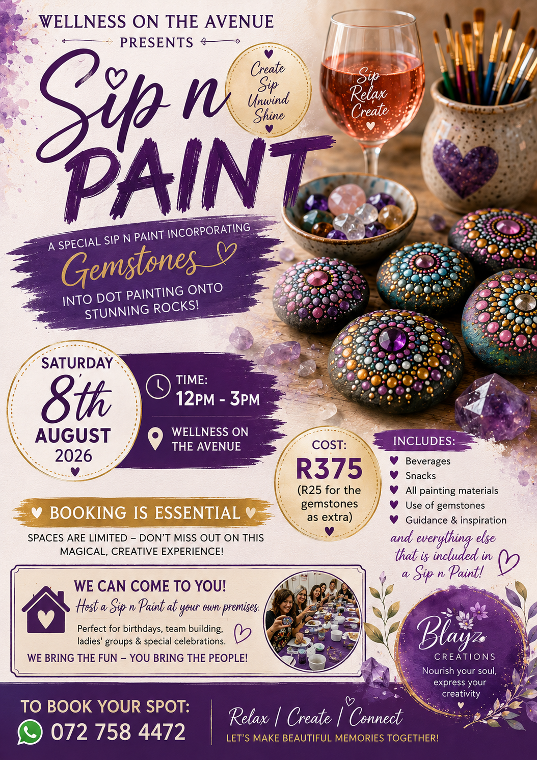 Sip n Paint with Gemstones - 8th August 2026