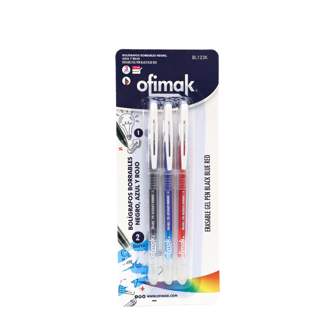 BOLIGRAFOS BORRABLES NEGRO,AZUL, Y ROJO OFIMAK
