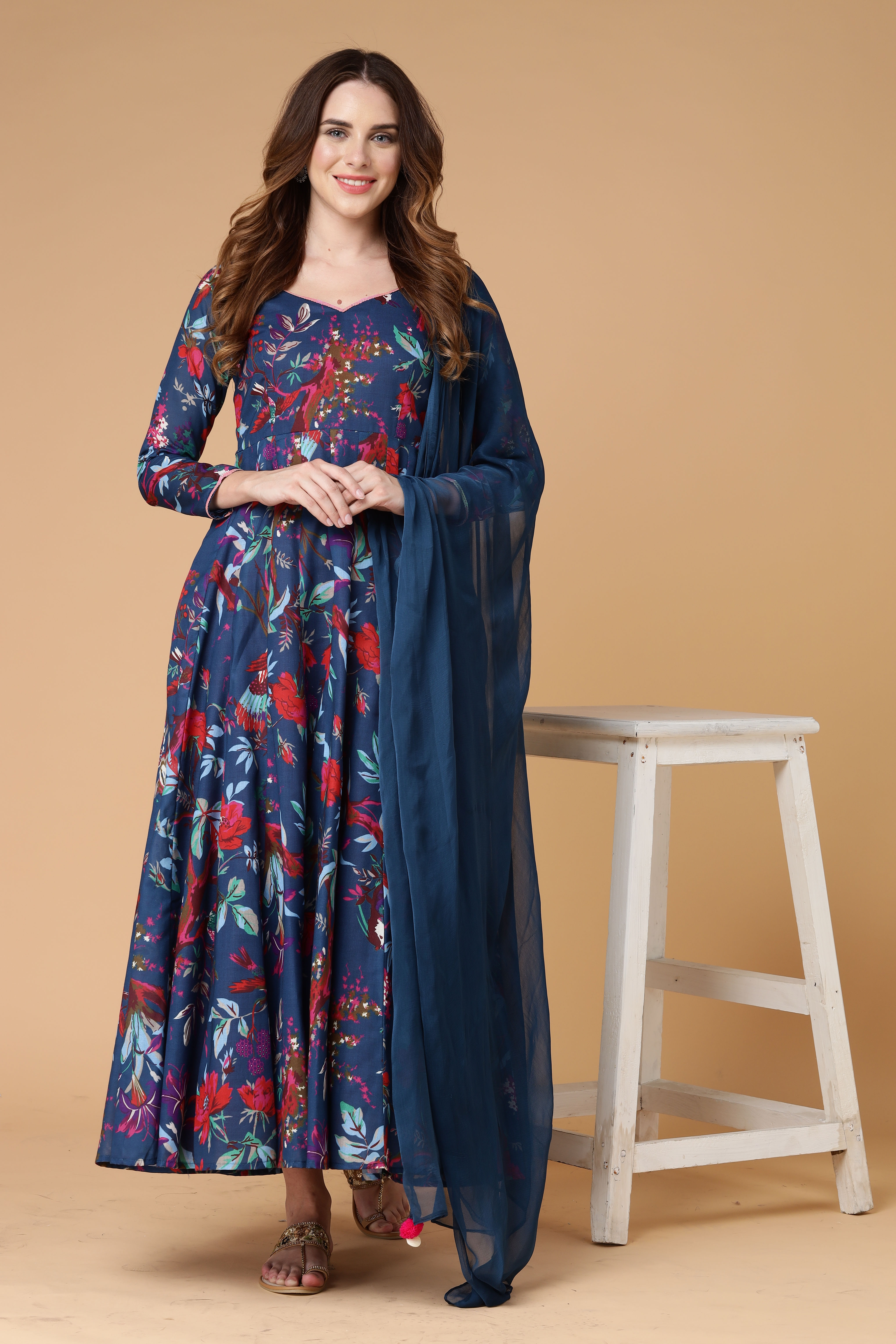 Indigo Anarkali Floral set