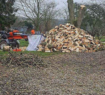 Log splitting service in Hereford processing timber into firewood using hydraulic log splitter and producing seasoned logs