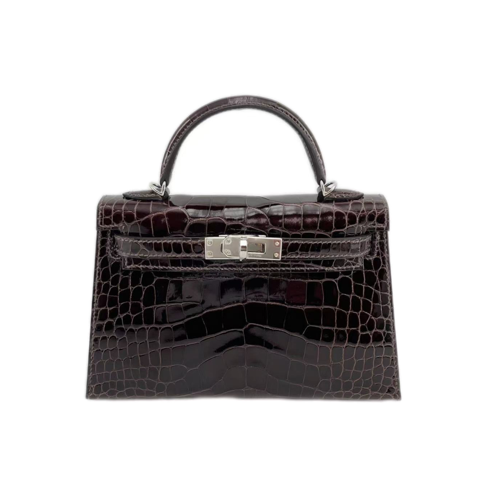 Hermès Kelly 20 Havane Shiny Alligator Palladium Hardware Stamp G