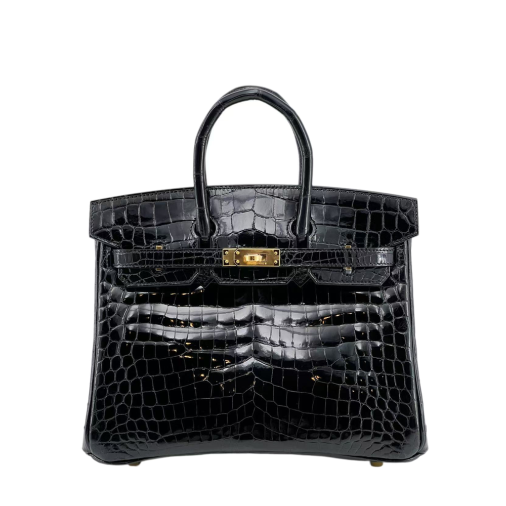 Hermès Birkin 25 Black Shiny Niloticus Gold Hardware Stamp K