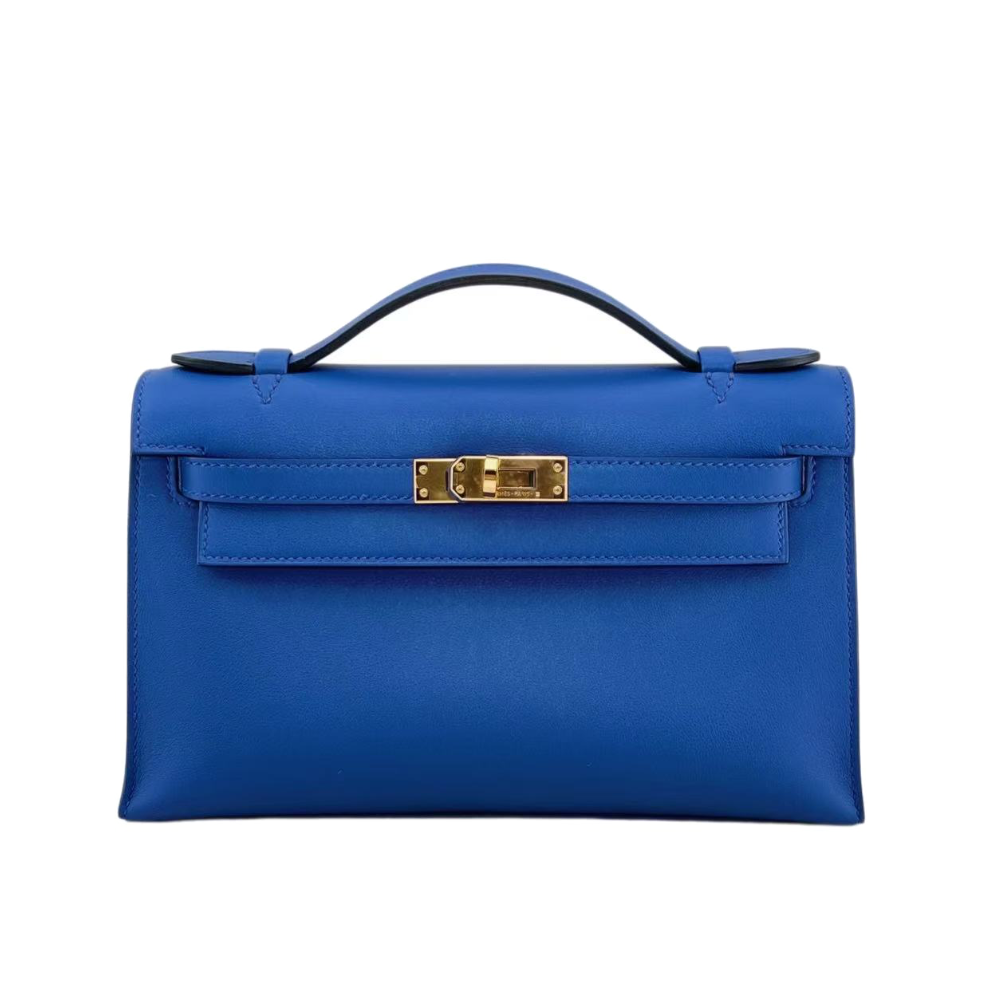 Hermès Kelly Pochette Bleu Royal Swift Gold Hardware Stamp U