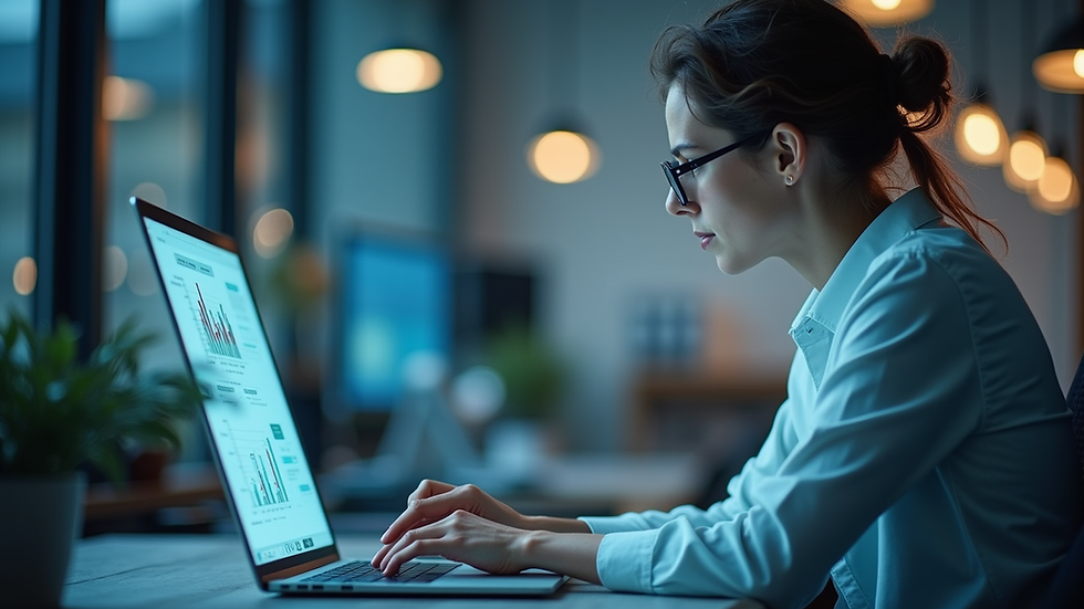 Eye-level view of a researcher using a laptop for remote consultation