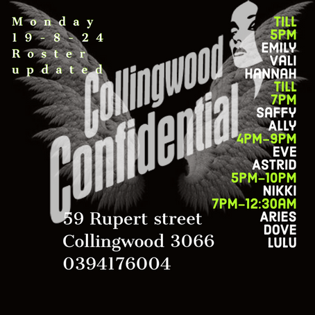 Monday 19/8/24 Roster update