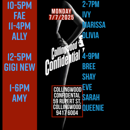 Monday 7th July 2025 roster