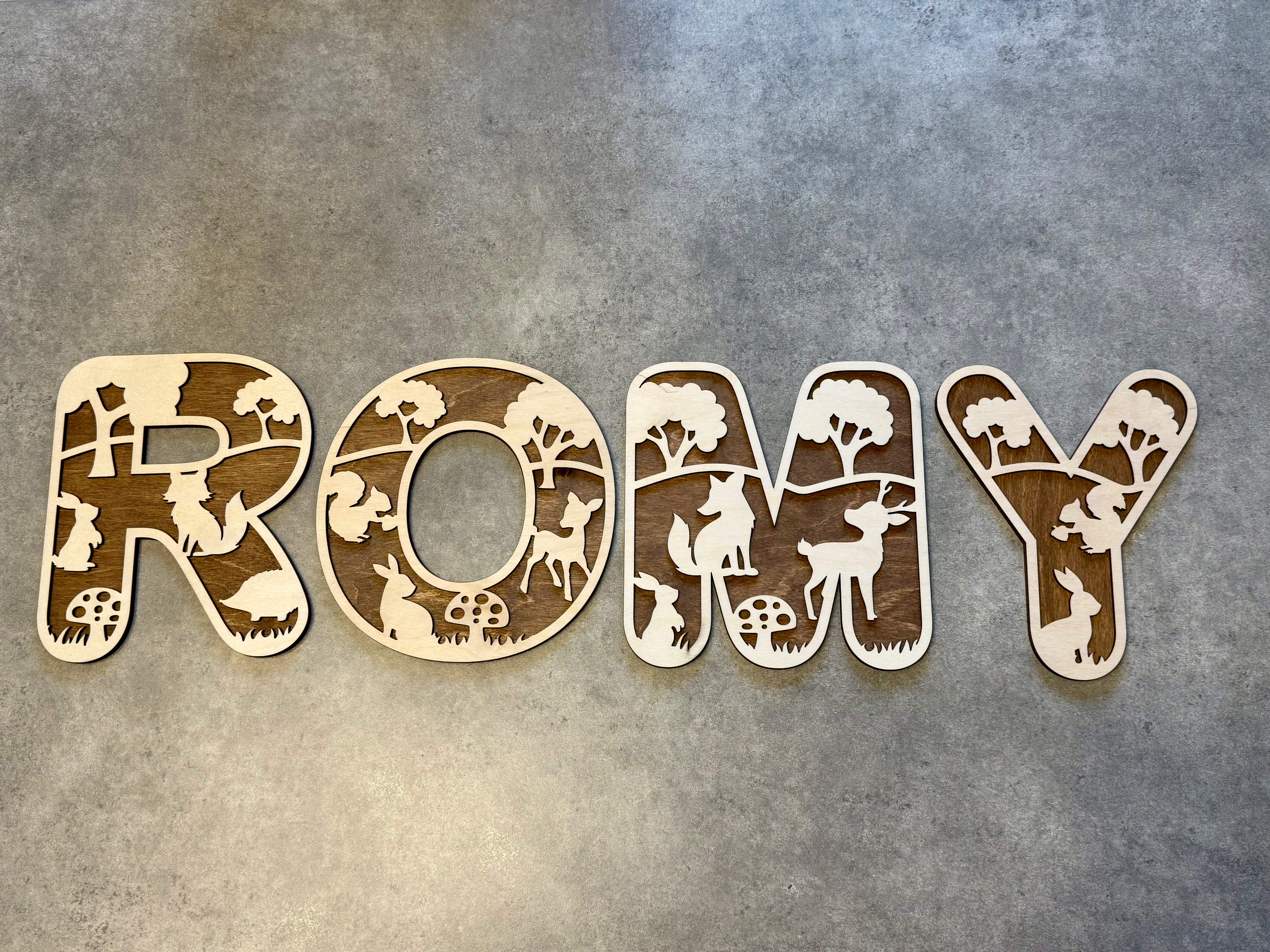 Lettres en bois 3D personnalisées - thème forêt