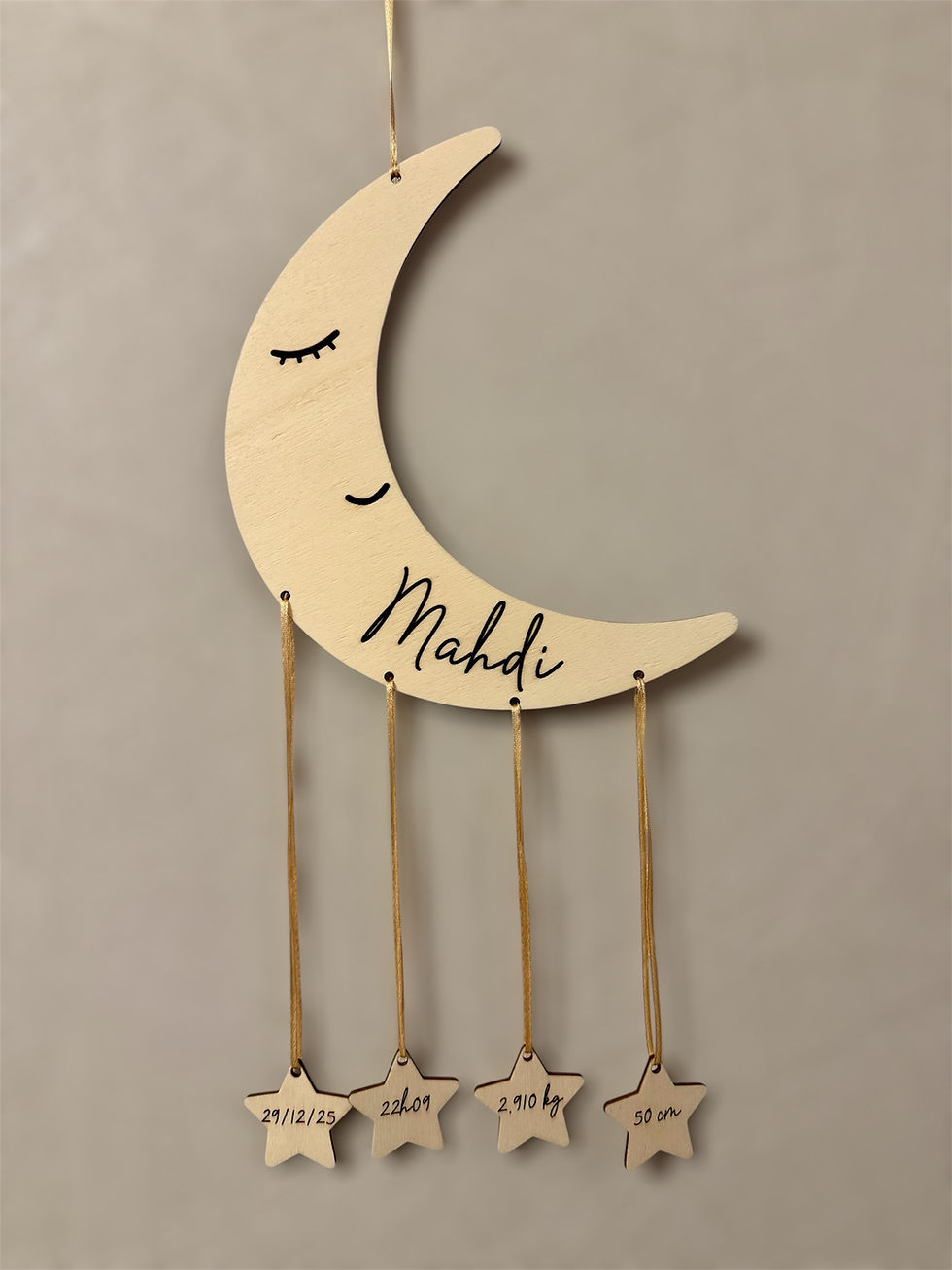 Miniature : Décoration naissance personnalisée - mobile lune et étoiles en bois