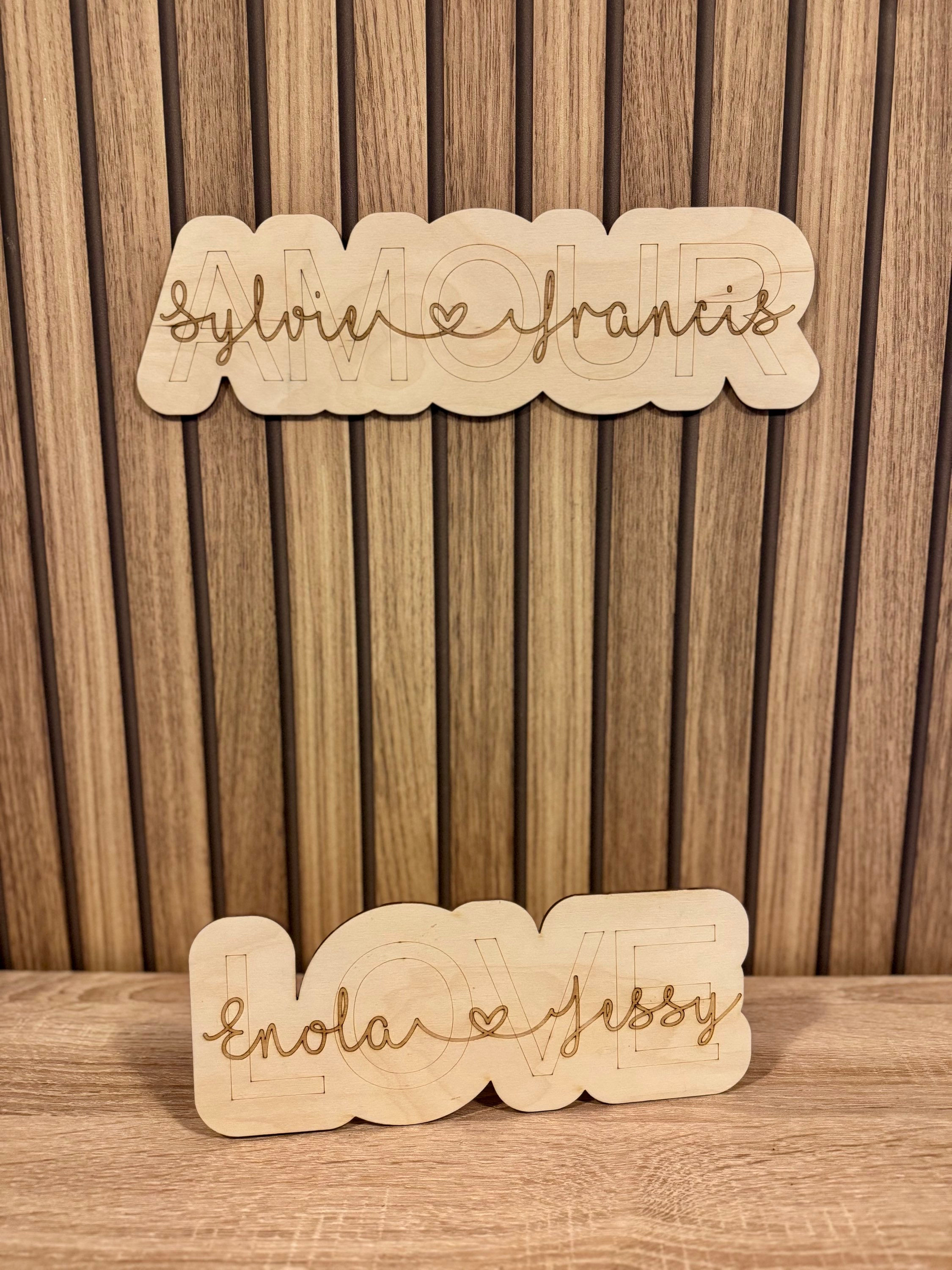 Mot en bois personnalisé avec prénoms AMOUR
