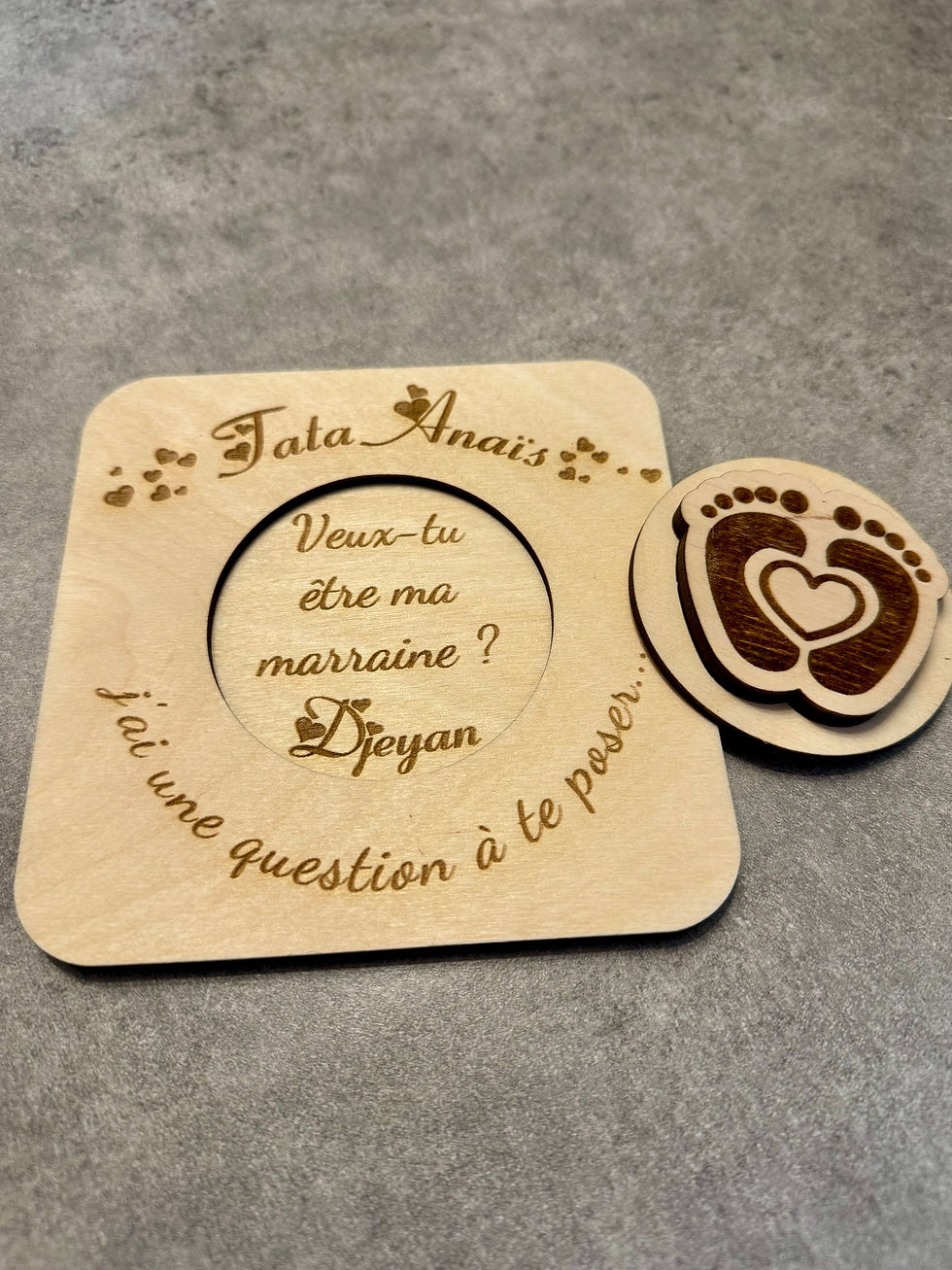 Miniature : Carte puzzle d’annonce en bois personnalisée- parrain,marraine,témoin,bébé...