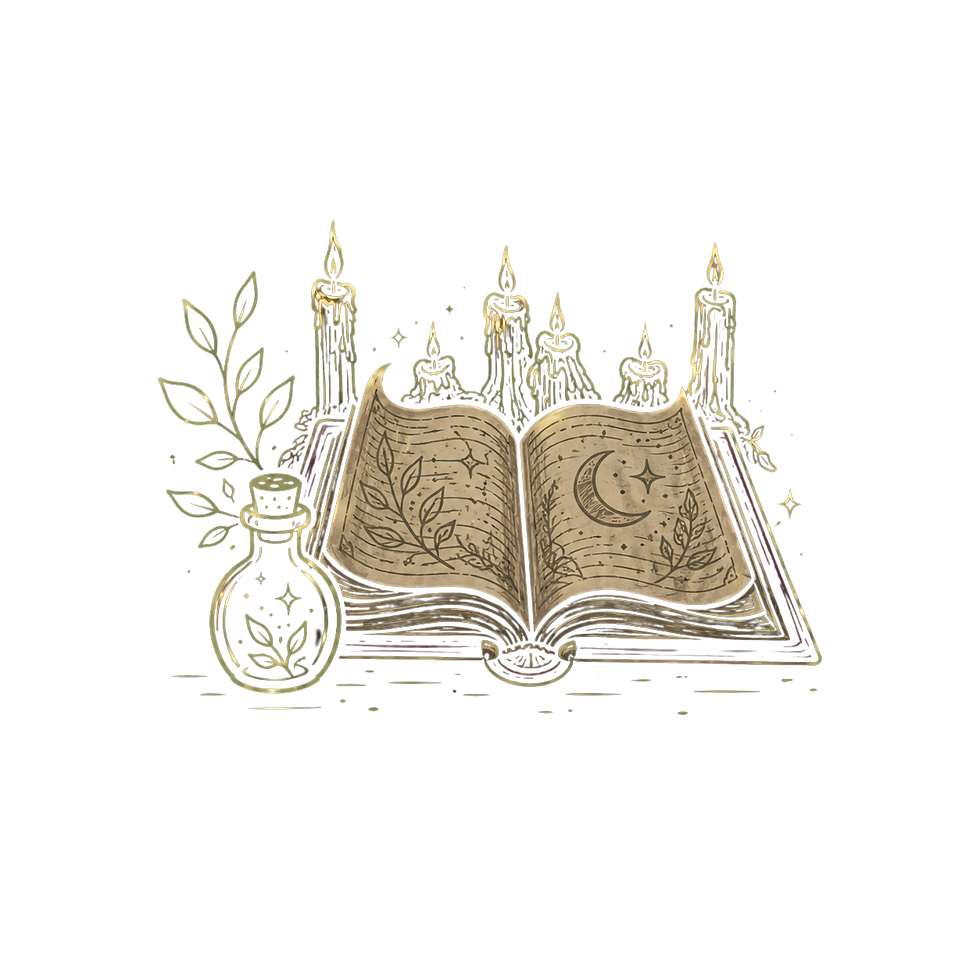 Open book with moon, stars, and leaves