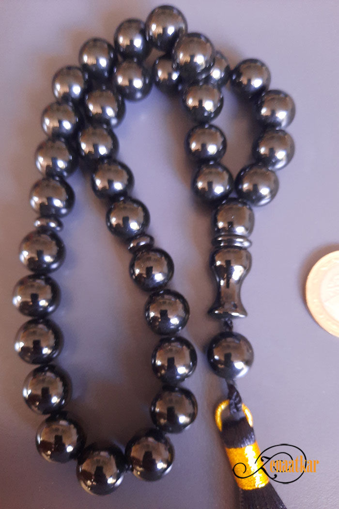 Küçük resim: Siyah Sıkma Serisi..13mm Küre Taneli Sıkma Kehribar Tesbih