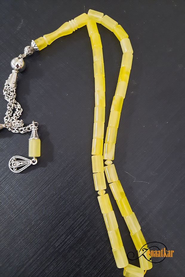 Küçük resim: 7x11mm Damla görünümlü 33'lük Sıkma Kehribar Tesbih