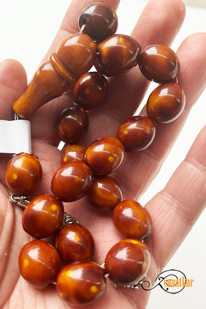 Küçük resim: 13x12mm Katalin EFEBOY Krem Karamel Sıkma Kehribar Tesbih