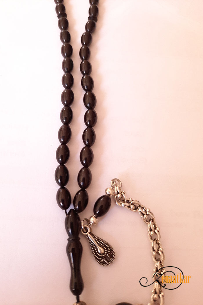 Küçük resim: Siyah Sıkma Serisi..7x5mm Sıkma Kehribar Tesbih